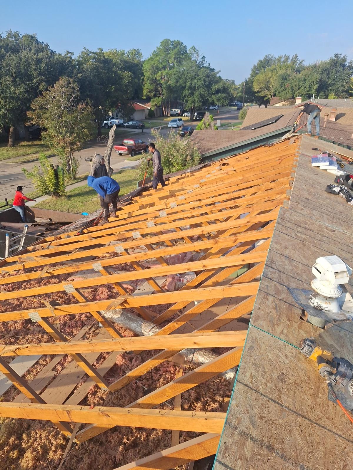 Roof removal and exposed framing